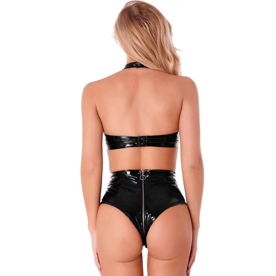 Sexy Black Shiny Pu Latex Leat - Minimizer Bra Women recension och pris